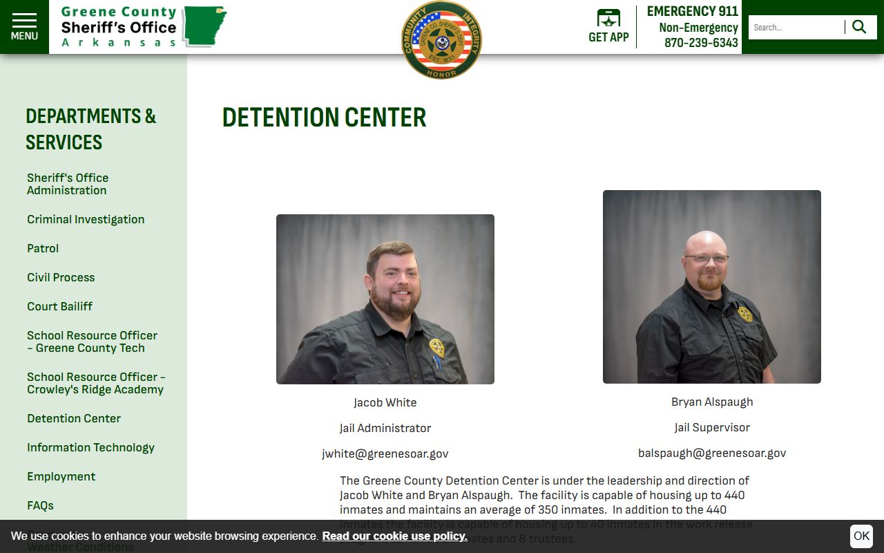 Greene County Detention Center official page with inmate population details