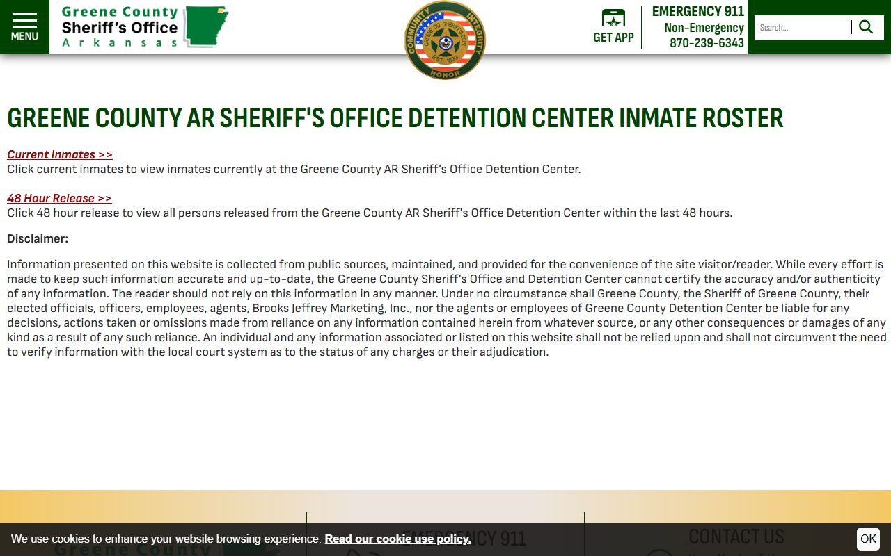 Greene County inmate records roster disclaimer